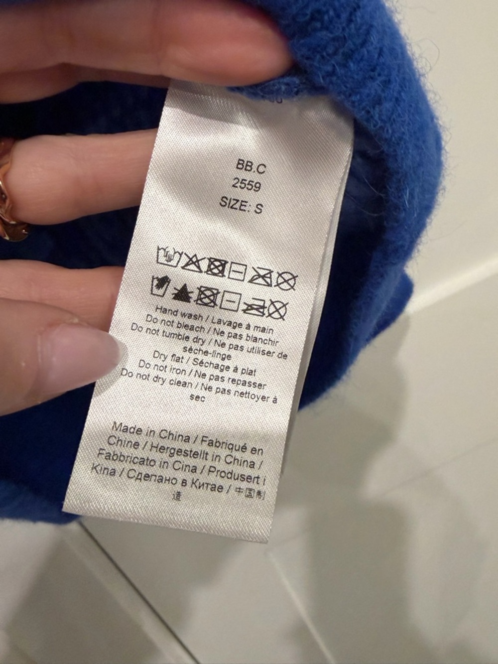 GANNI Alpaca and Merino Wool Jaquard Logo Button Sweater in Blue NWT's Sz Small - Picture 13 of 17